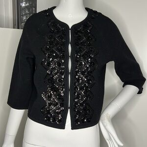 Elevenses Sz S Black Wool Beaded Black Cardigan Sweater Lined Interior